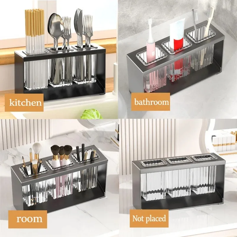 Household Countertop Drain Storage Rack Kitchen Knife and Fork Storage Rack Chopstick Tube Bathroom Toothpaste Makeup Brush Rack 5