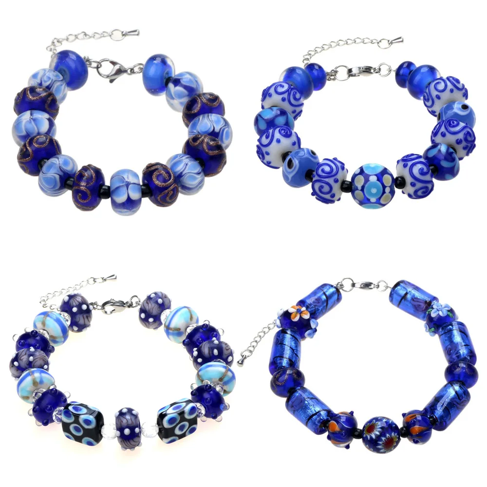 

Only Sell 1set!! No Duplicates!! Treasure Blue Gorgeous!!! Pure Handmade Retro Lampwork Glass Beads For Crafts Charm Bracelets!!