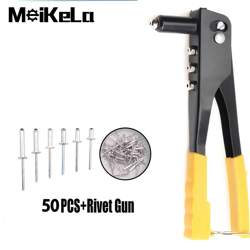 Heavy Duty Riveter Set,Pop Rivet Gun and 50Pcs Blind Rivets Assortment Kit Hand Tools Rivet Nut Tool bestir rivet gun 3 2mm 4 8mm riveter hand tools heavy duty pop rivet gun manual riveter riveting tool blind rivet gun nail gun