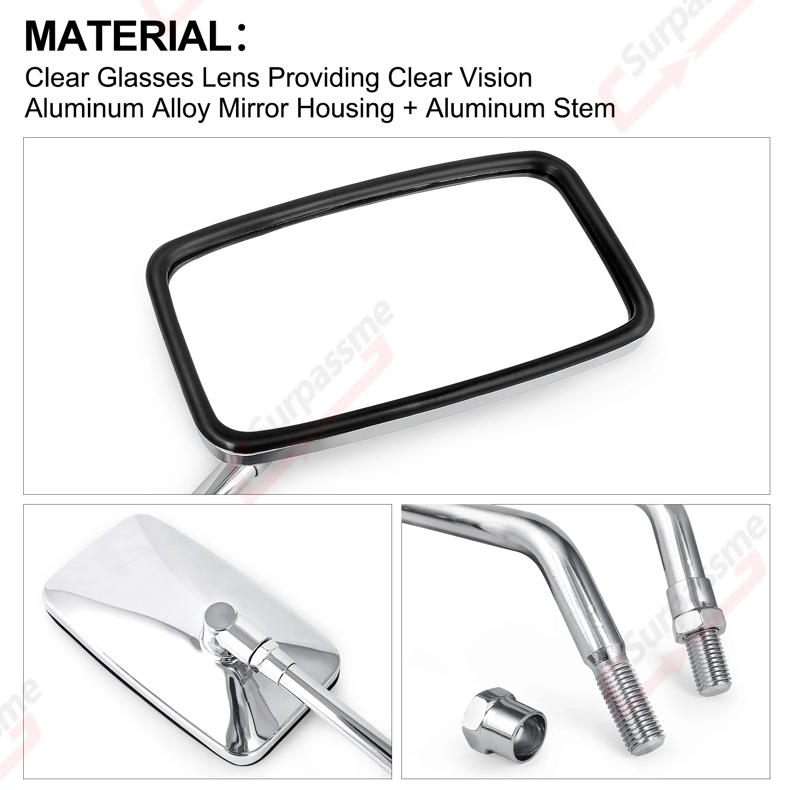 1Pair Motorcycle Rear View Mirrors Universal Adjustable Chrome Handlebar Mirror ATV E-bike Scooter Motorcycle Mirror Accessories Motorcycle Mirror Motorcycle Mirrors