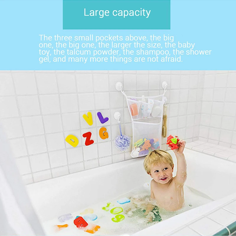 Baby Shower Bath Toys White Baby Kids Toy Storage Mesh with Strong Suction Cups Toy Bag Net Bathroom Organizer for Kids Toddlers 2