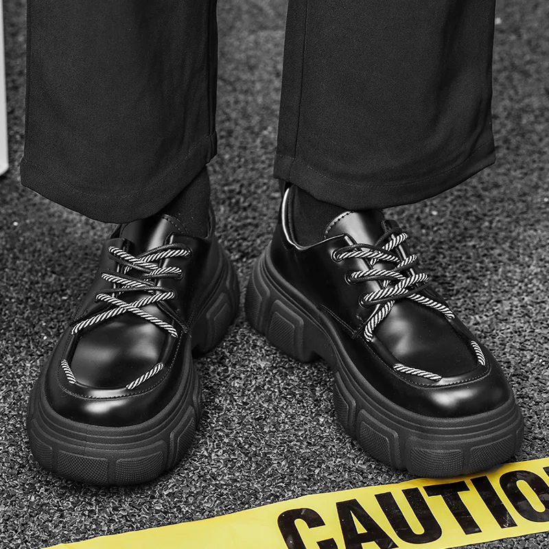 Men Platform Shoes Casual Business Leather Shoes Flats Sneakers Personalized Design Thick Sole British