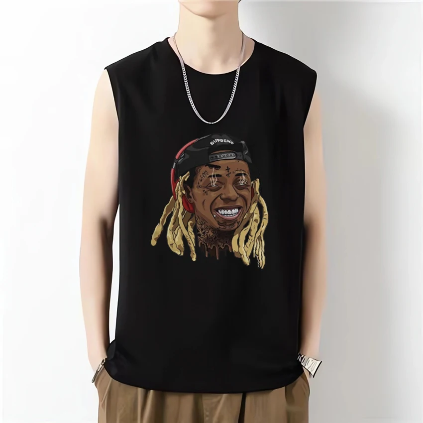 

Hot Rapper Lil Wayne print Hip Hop gym Tank Top Men Women Summer Breathable vintage Vest Unisex Oversized Sleeveless T shirts