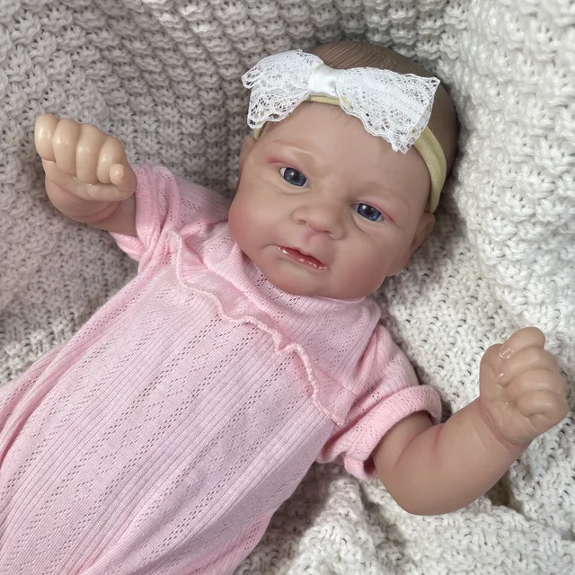 17Inch Painted Reborn Baby Doll Elijah Lifelike Newborn Doll Handmade Painted Hair 3D Skin Tone Visible Veins Gift For Girls 3