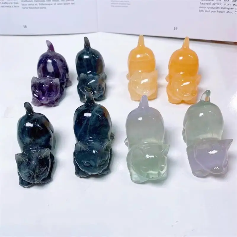 

6CM Natural Crystal Cat Carving Lucky Stone Healing Home Decoration Office Desktop Decor Fashion Cute Birthday Present 1pcs