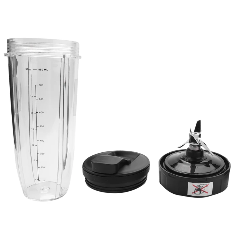 Cup With Spout Lid And Blade 7 Fins Gear Replacement Parts Blade Assembly 32Oz For NUTRI NINJA BL450/BL456/ BL455-A015