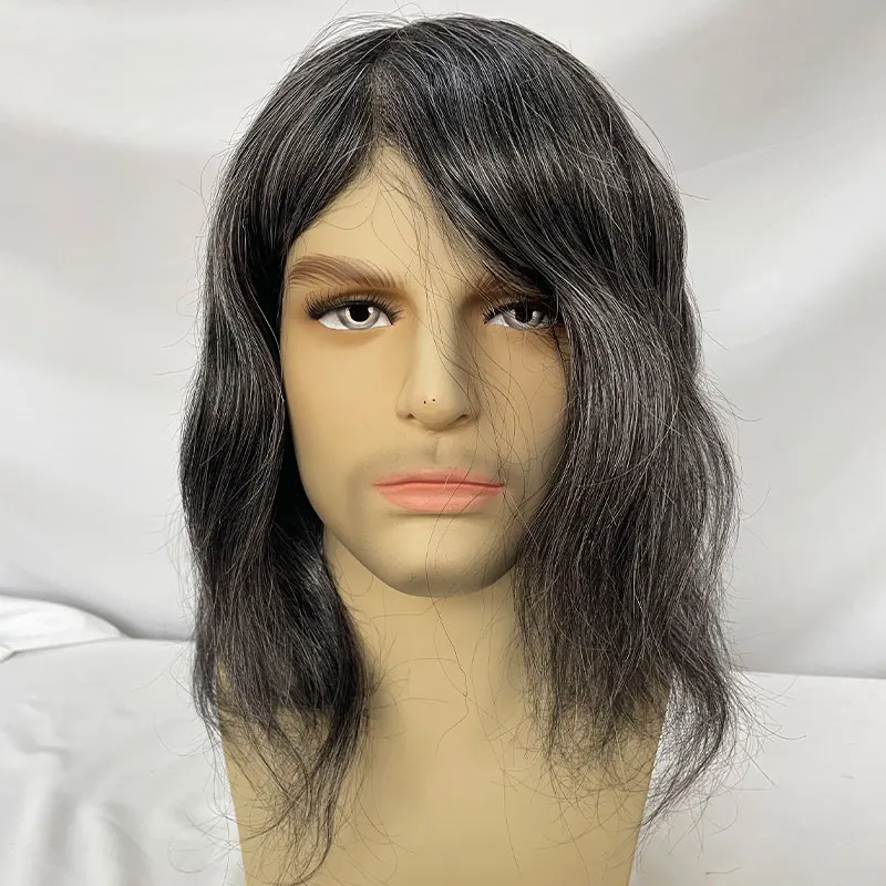 12 zoll Männer Perücken Volle Haut Pu Basis Lange Menschliches Haar Männer Toupet Natürlichen Haaransatz Männer Toupet Gerade Wellenförmige 8x10 3 # Brauner Farbe – Detail 16