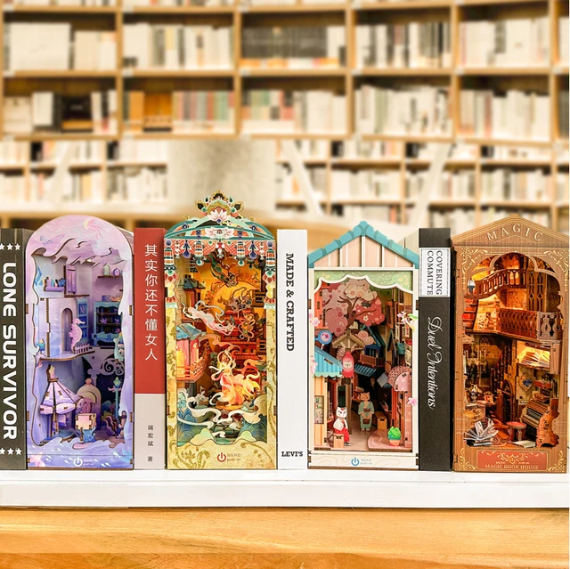 Diy Wooden Magic House Book Nook Shelf Insert Kits Miniature Saint