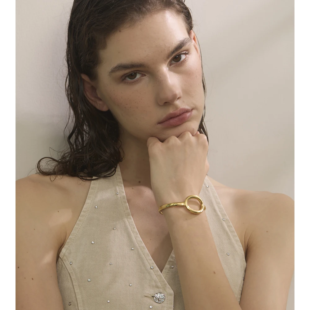 Yhpup Stainless Steel Oval Hollow Cuff Bracelet