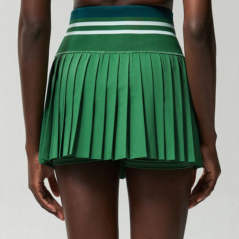 Women Pleated Tennis Skirt Summer Solid Color High Waist Yoga Running Skort 2 In 1 Pocket Gym Short Sportswear Workout Clothes sports skirt