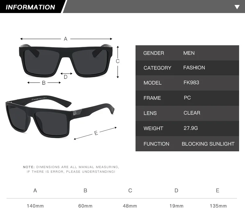 New fox knight brand square sunglasses women men 2023 high quality aesthetic outdoor riding fishing glasses square_voghion.com