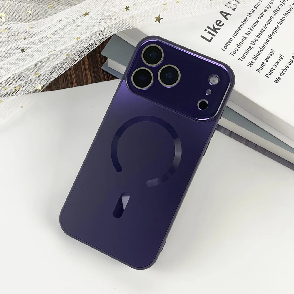 Luxury Laser Matte Glass Phone Case with Full Lens Protection and MagSafe Compatibility