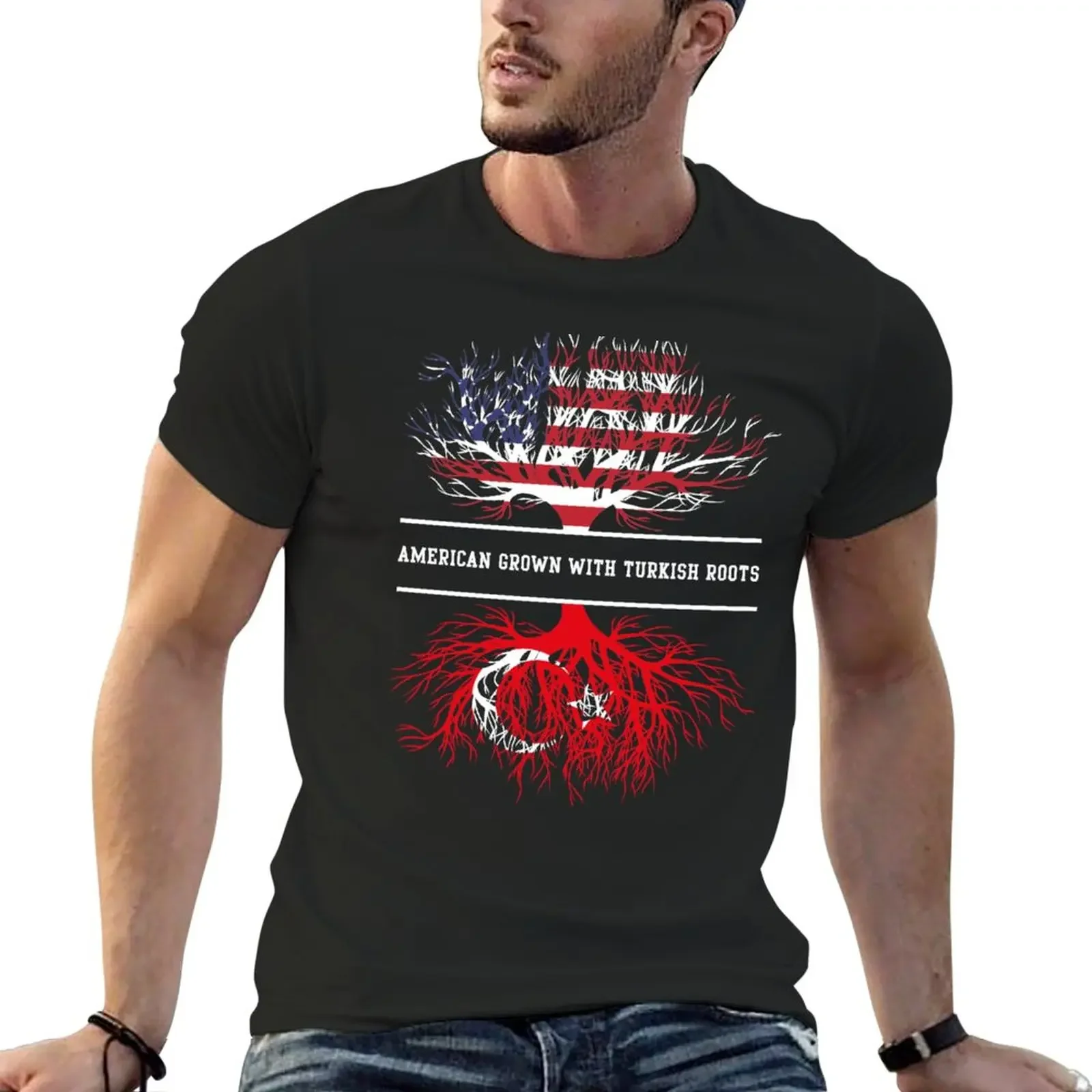

American Grown With Turkish Roots Turkey T-Shirt customs design your own Short sleeve tee mens cotton t shirts