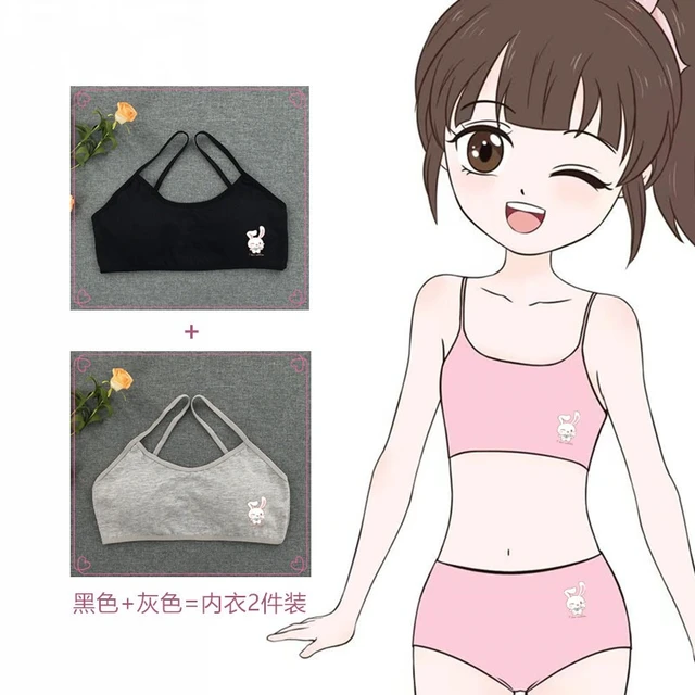 2Pcs Summer Cotton Girls' Bra Vest Student Top Cartoon Rabbit Wrap Breast  Developing Girls' Underwear 8-15 Years Training bra - AliExpress