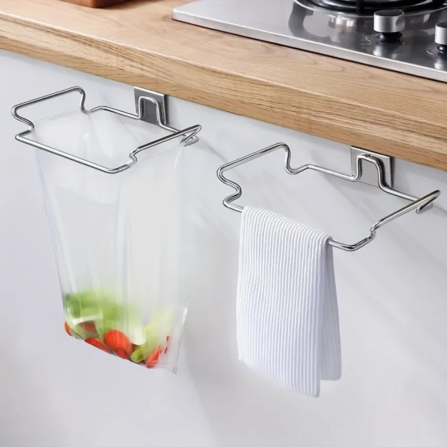 1PCS Stainless steel trash rack, closet Cabinet door trash bag holder, Kitchen accessories, 2