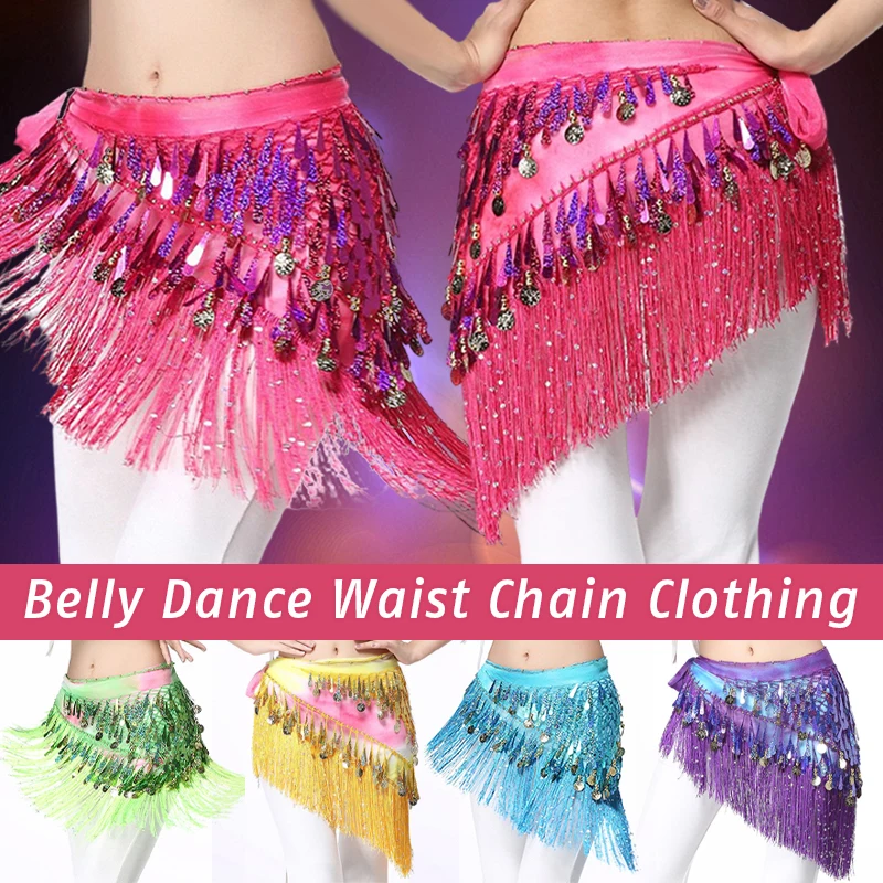 Lady Women Belly Dance Hip Scarf Accessories 3 Row Belt Skirt With Gold bellydance Tone Coins Waist Chain Wrap Adult Dance Wear