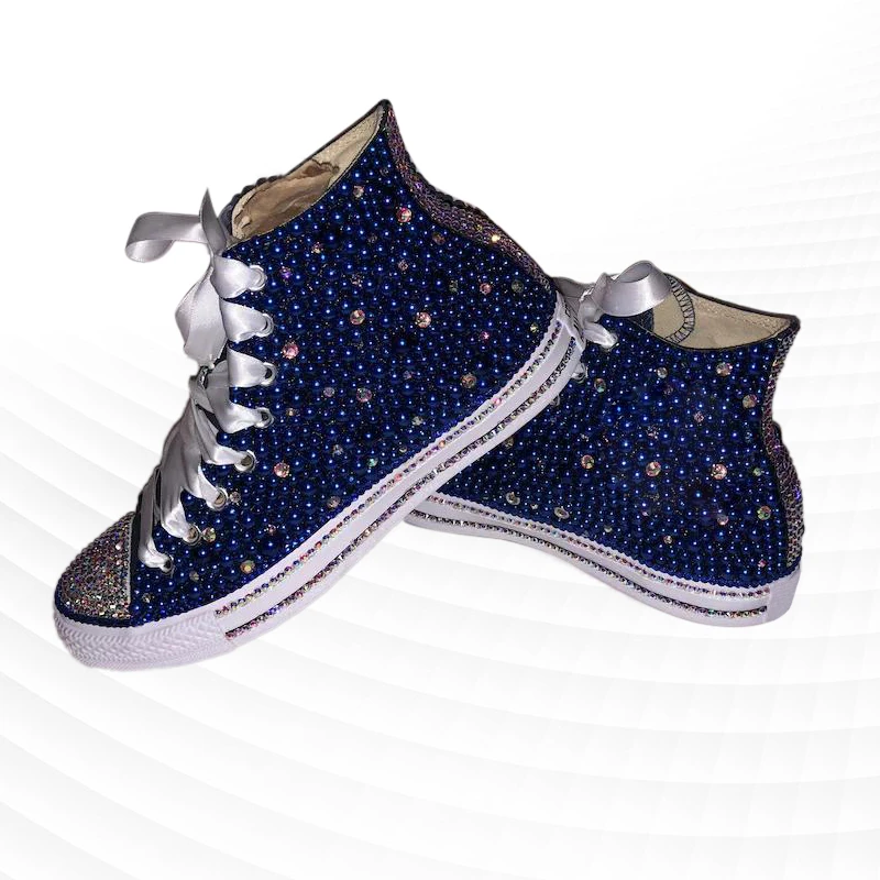 Blue high top canvas shoes comfortable walking handmade ribbon rhinestone  canvas shoes flat neutral vulcanized shoes 35 46| | - AliExpress