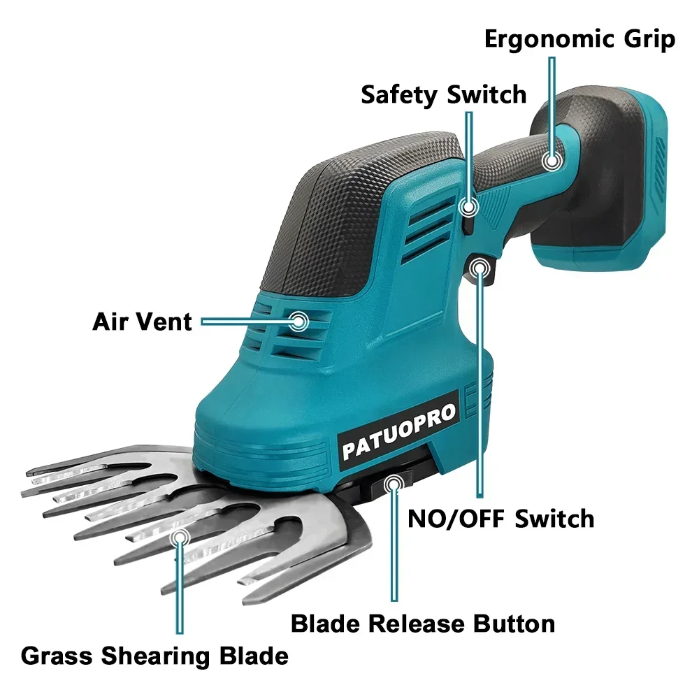2 IN 1 Cordless Electric Hedge Trimmer Shears 21v Rechargeable Handheld Grass Cutter Garden Hedge Trimmer Fit Makita 18V Battery 4
