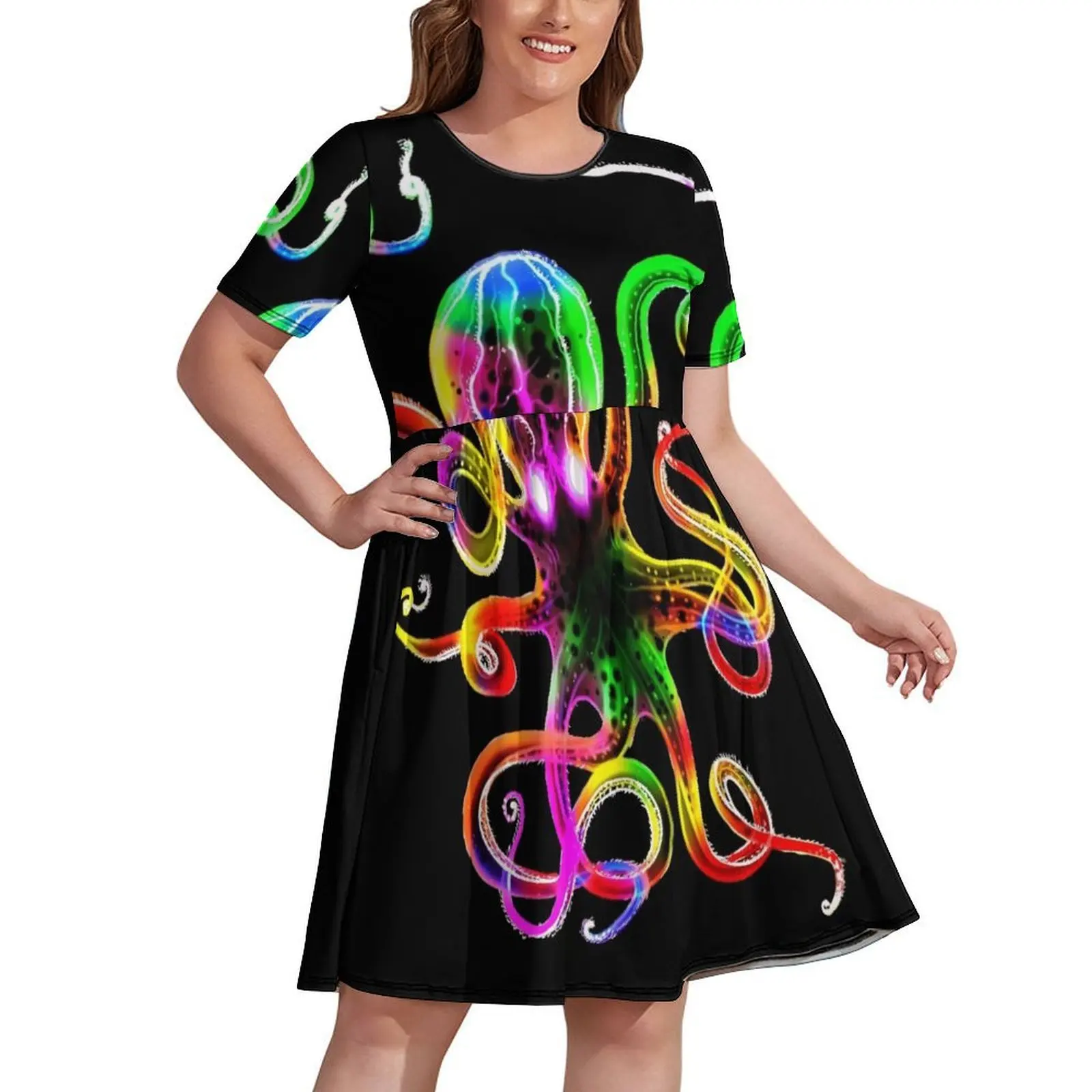 

Rainbow Octopus Glow Dress summer dress korean women Dresses gala Clothing female