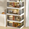 Simple Home Furniture Kitchen Cabinets Plastic Tableware Storage Box Folding Design High Capacity Microwave Shelf Cabinets 1