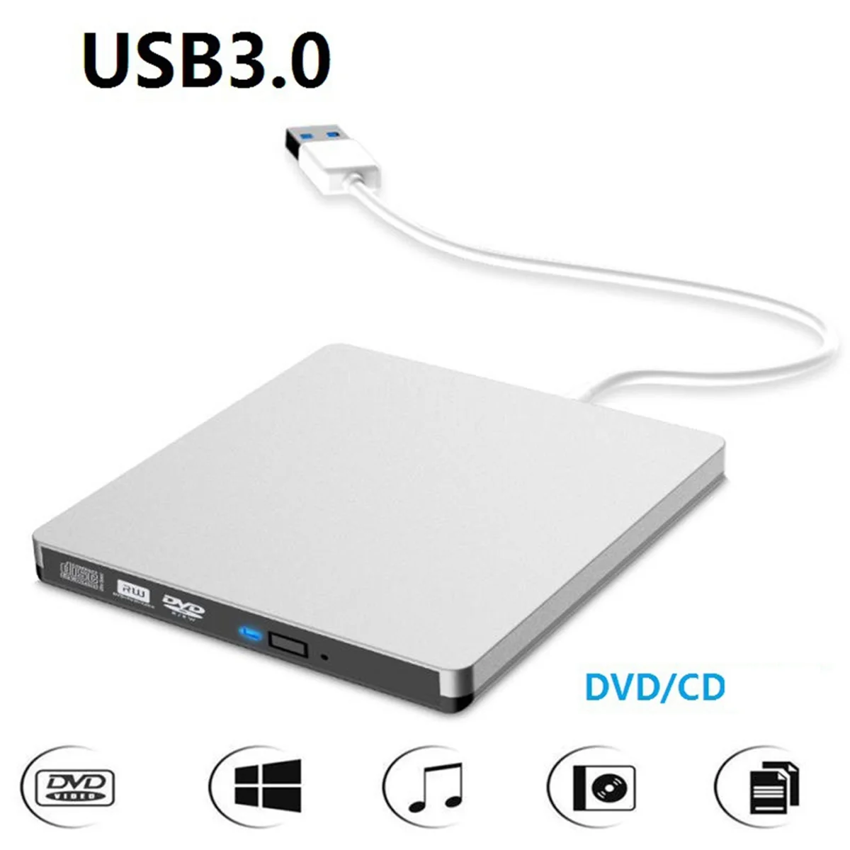 USB3.0 External CD Player 12.7mm Tray Type Ultra Slim DVD-RW Optical Drive Recorder for Computer Laptop