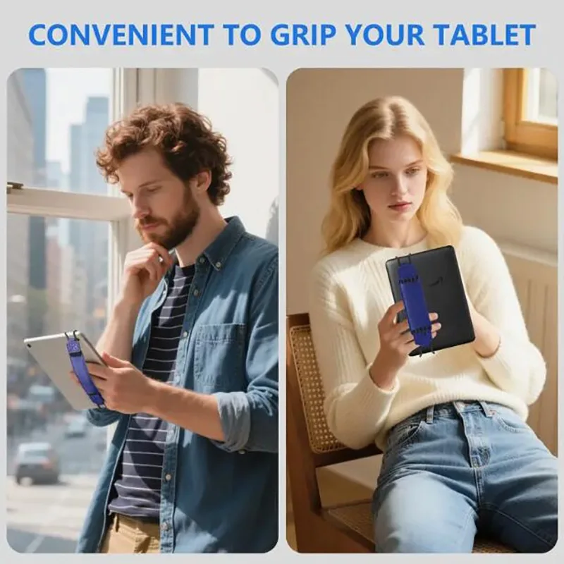 Universal Leather Tablet Hand Strap with Elastic Anti-Drop Secure Grip