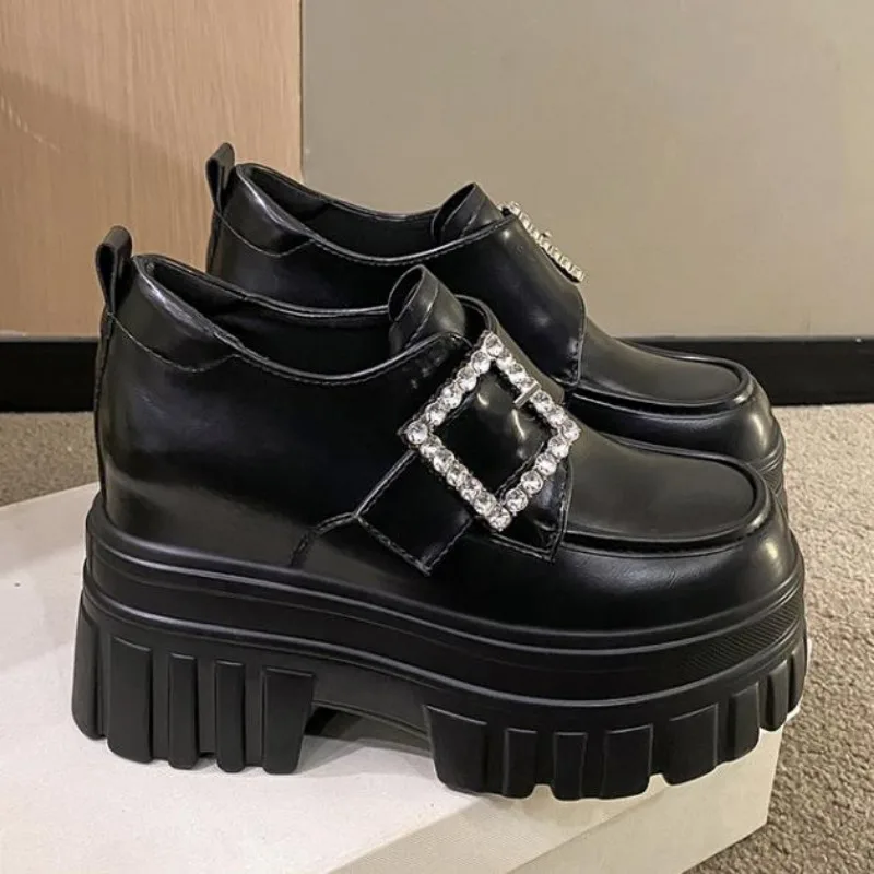

10CM Crystal High Platform Women Sneakers Autumn Thick Sole Casual Dad Shoes Walking Chunky Shoes Woman Leather Sneakers 2024