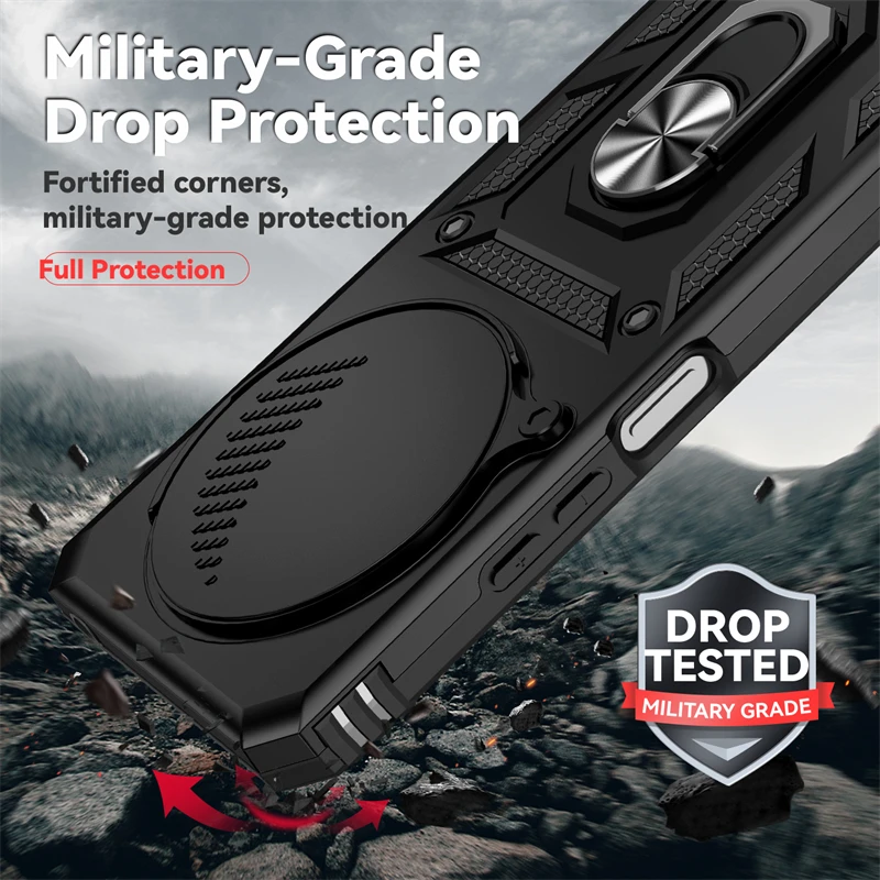Armor Protective Case with Slide Camera Cover and Magnetic Ring Stand