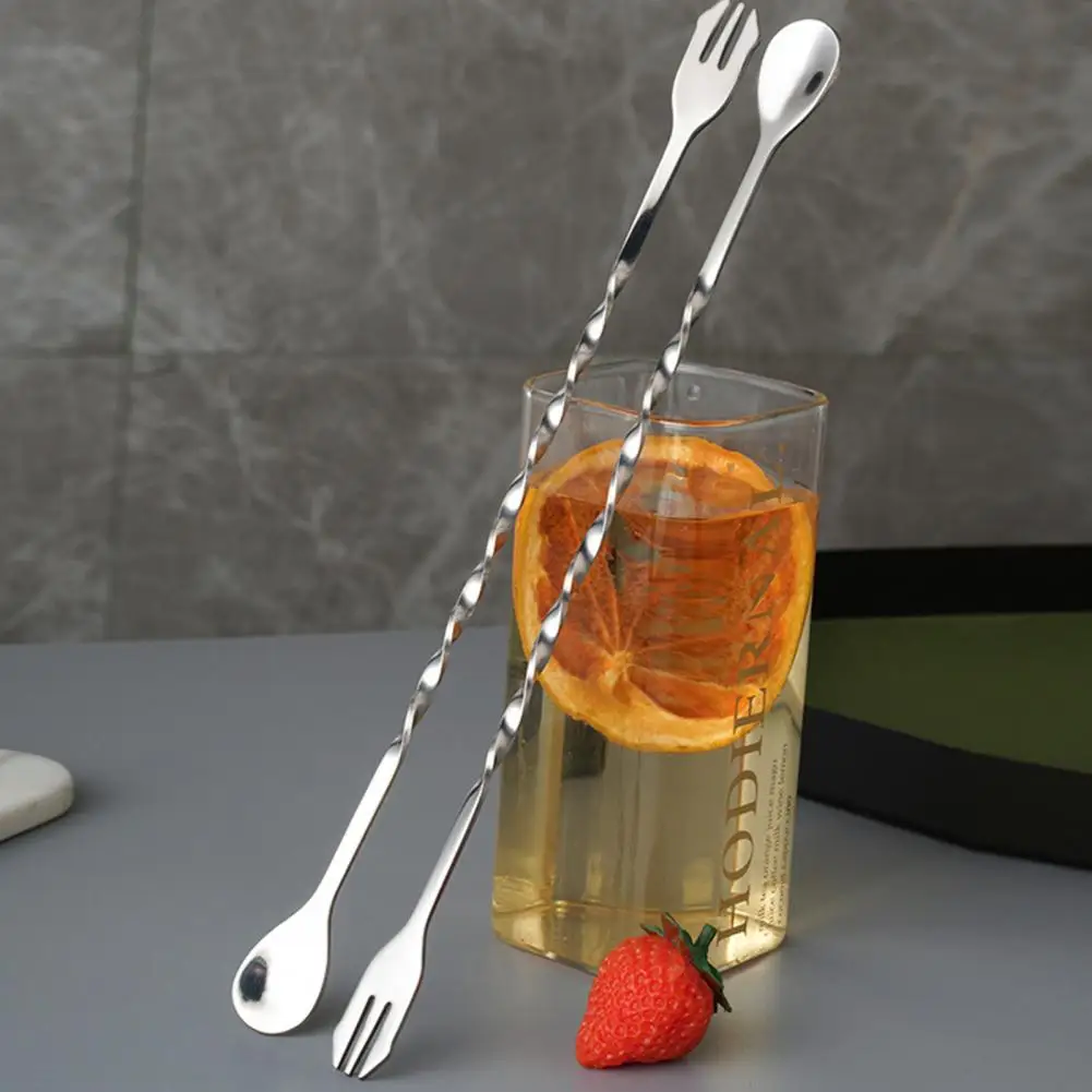 

2 Pack Cocktail Bar Spoon Mixing Stick Mixing Ladle Double End Design Spiral Mixer Spoon Fork Bartender Tools