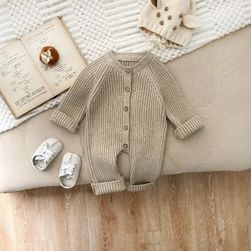 4614 Baby Jumpsuit 2024 Autumn and Winter New Solid Color Baby Boy's Knitting Climbing Clothes 6