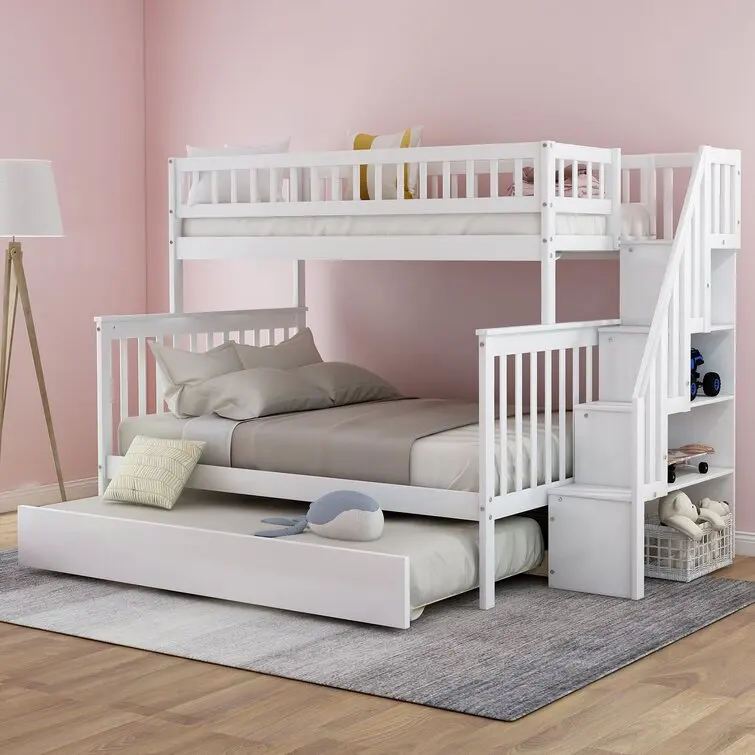 

Free Shipping Ready to Shipping USA Kids solid wooden teens twins bunk bed with trundle