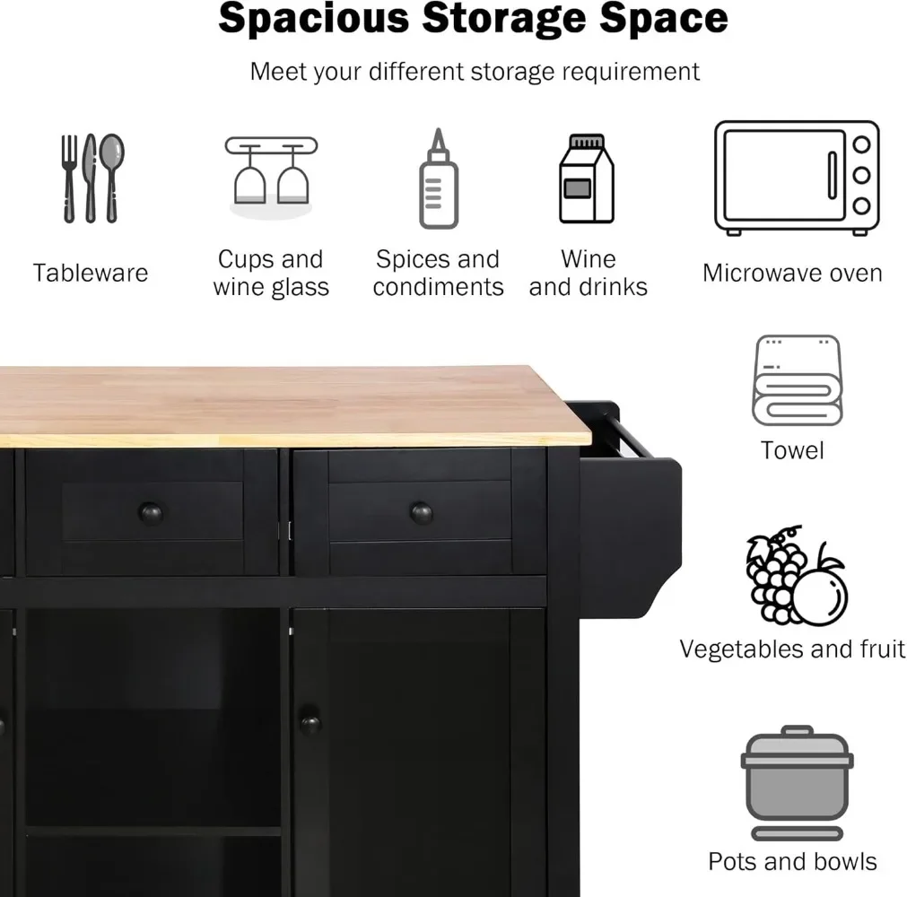 Rolling Kitchen Island with Storage, Moveable Kitchen Island with Drop Leaf, Portable Kitchen Storage Islands 6