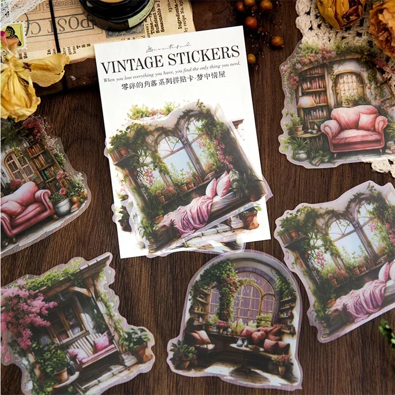 

10Pcs Piecemeal Corner Card Retro Flowers Fragmented Landscaping Decoration background Corner Writing 130*90MM