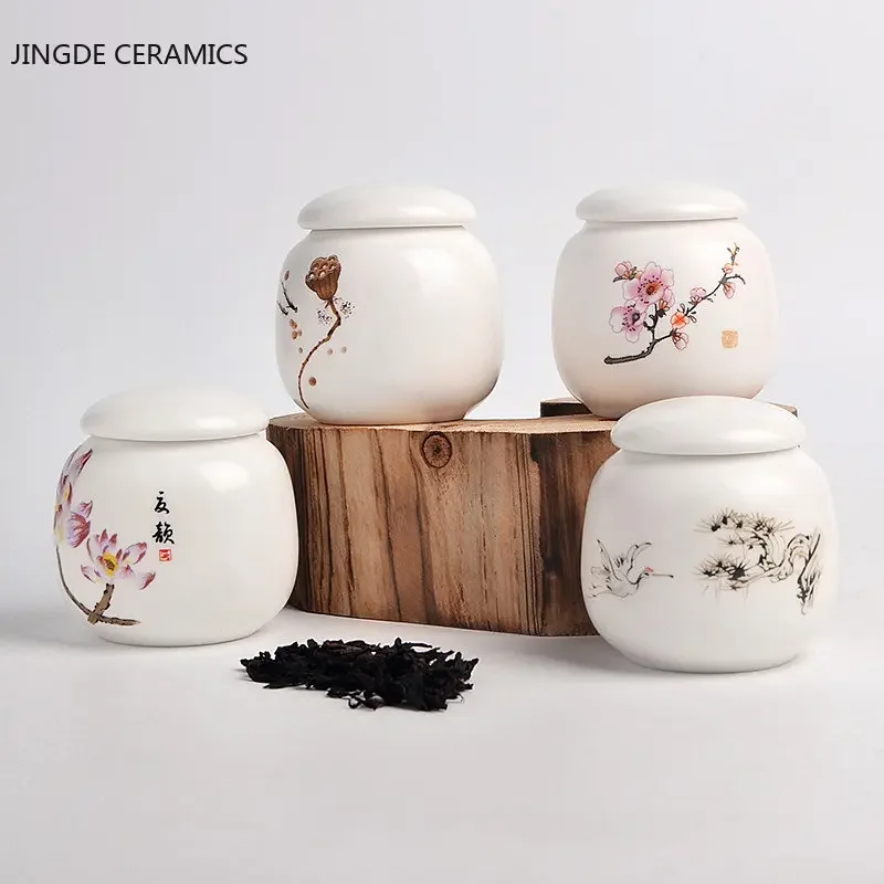 Tea Tin Box Tea Canister Mini Ceramics Tea Caddy Tieguanyin Tea Storage Tank Travel Portable Sealed Jar Coffee Container