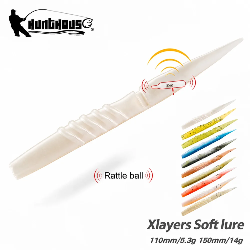 Hunthouse Xlayers Weichköder 110mm 5,3g 6 Stück 150mm 14g 4 Stück Silikonmaterial Geräuschmacher Künstlicher Angelköder für Barsch und Hecht