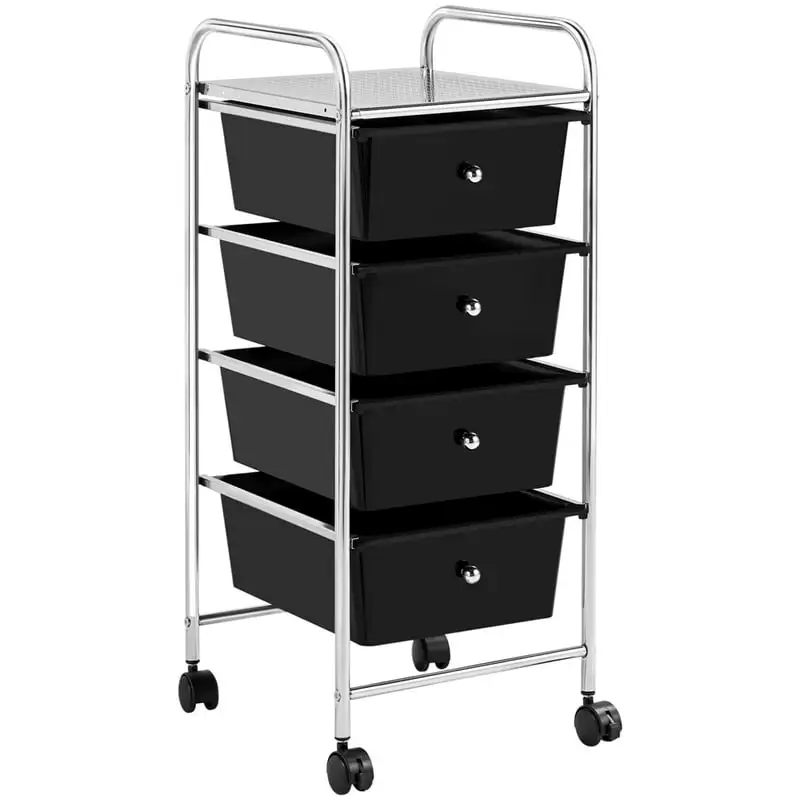 

4 Drawers Metal Frame Storage Cart Rolling Bin Trolley, Black