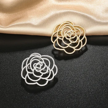 여성 스카프 장식 크리스탈 지르콘 장미 꽃 브로치, 패션 디자인, 동백꽃 브로치, 소녀 디너 슈트 드레스 핀