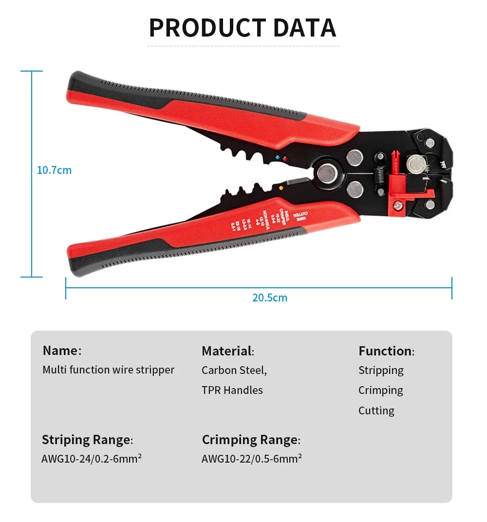 

Professional Electrician Wire Tool Cable Wire Stripper Cutter Crimper Automatic Crimping Stripping Plier