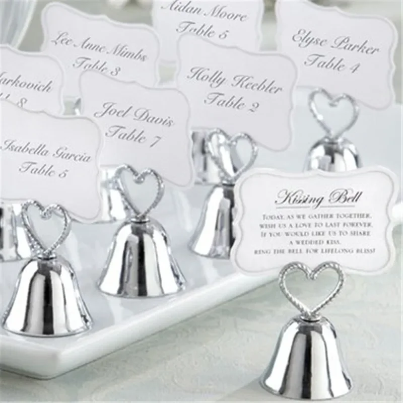 20pcs/lot++"Kissing Bell" Silver gold Bell Place Card Holder/Photo Holder Wedding Table Decoration Favors