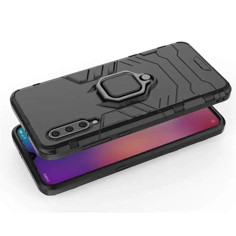Luxury Armor Shockproof Phone Case with Metal Ring Holder - Silicone TPU and Hard PC Design