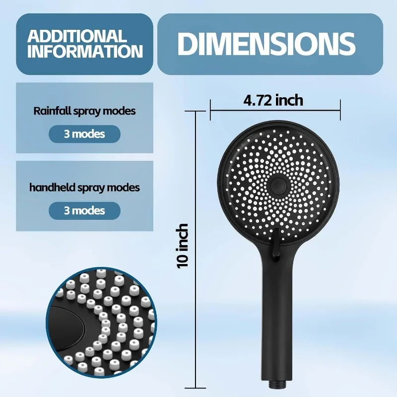 Shower Head,10 Inch Rain Shower Head with Handheld Spray Combo,3 Handheld Water Spray with 60 Inch Long Shower Hose (Sliver) 5