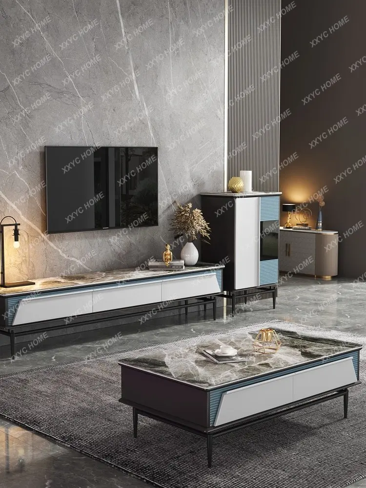

Stone Plate Coffee Table TV Cabinet Dining Table Three-Piece Combination Modern Minimalist Living Room Home Apartment Type