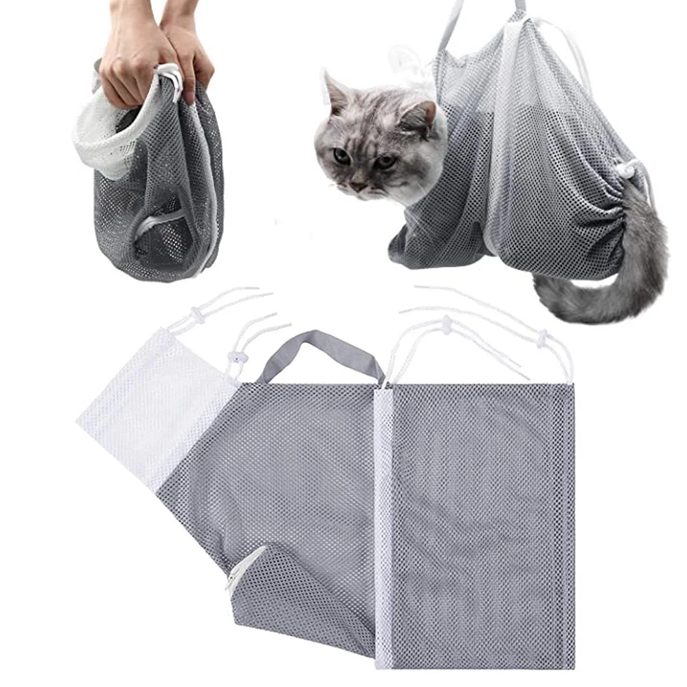 Cat Bathing Bag Mesh Cat Grooming Shower Bag Adjustable Cat Washing Bag Cat Bath Supplies Anti