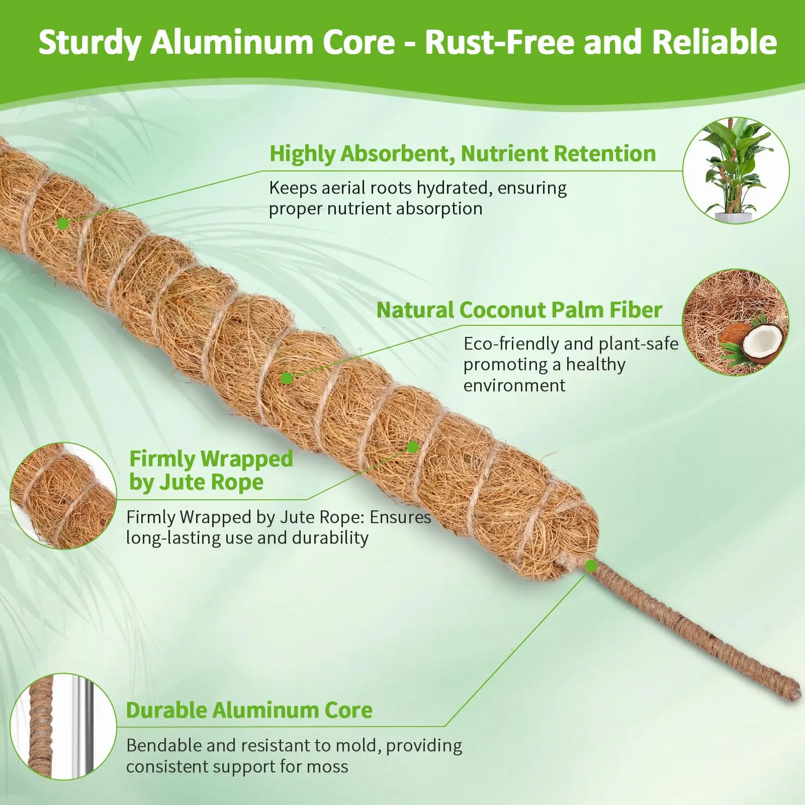 1pc Bendable Moss Pole for Plants Moss Poles for Climbing Plants Coconut Palm Fiber Monstera Plant Support Handmade Coco plastic plant supports,plant climbing support,plant stem support,plant support stick