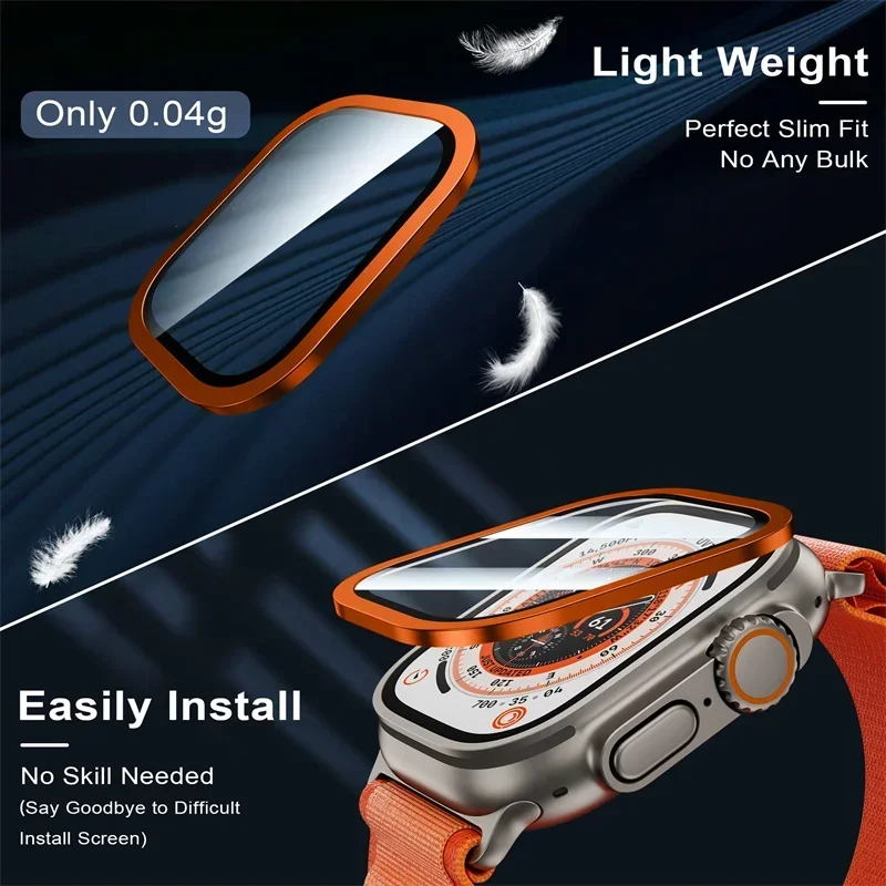Premium Tempered Glass Screen Protector with Titanium Metal Frame for Apple Watch Ultra, Anti-Scratch Film