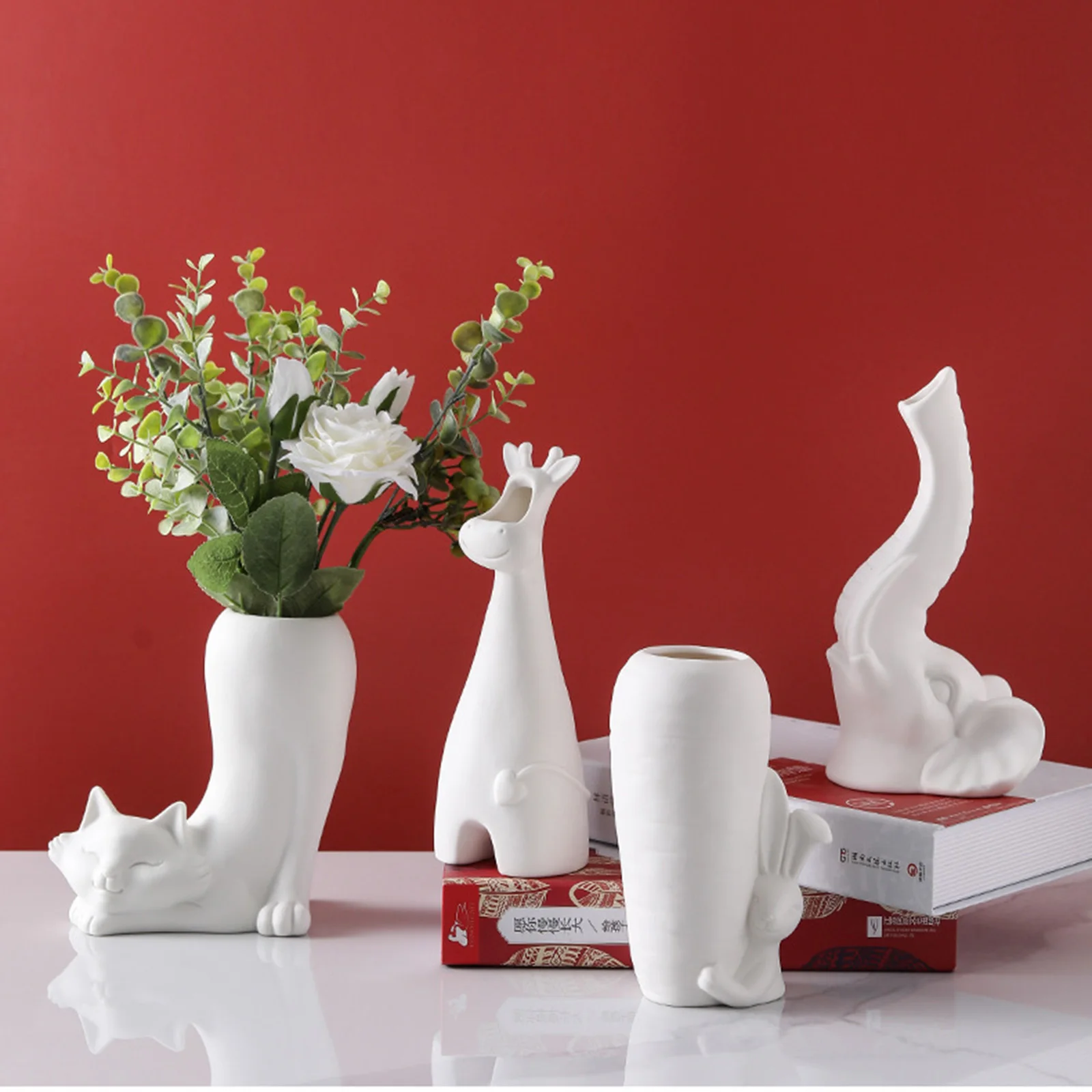 

Creative Animal Ceramic Vase Simple Head Simulation Animal Ceramic Crafts Flower Arrangement Flower Vase Home Decoration Gifts