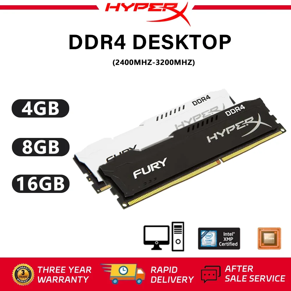 RAM DDR4 Kingston HyperX Fury PC RAM Memoria DDR4 4 GB 8 GB 16 GB 2400 MHZ 2666 MHZ 3200 MHz Desktop 1,2 V