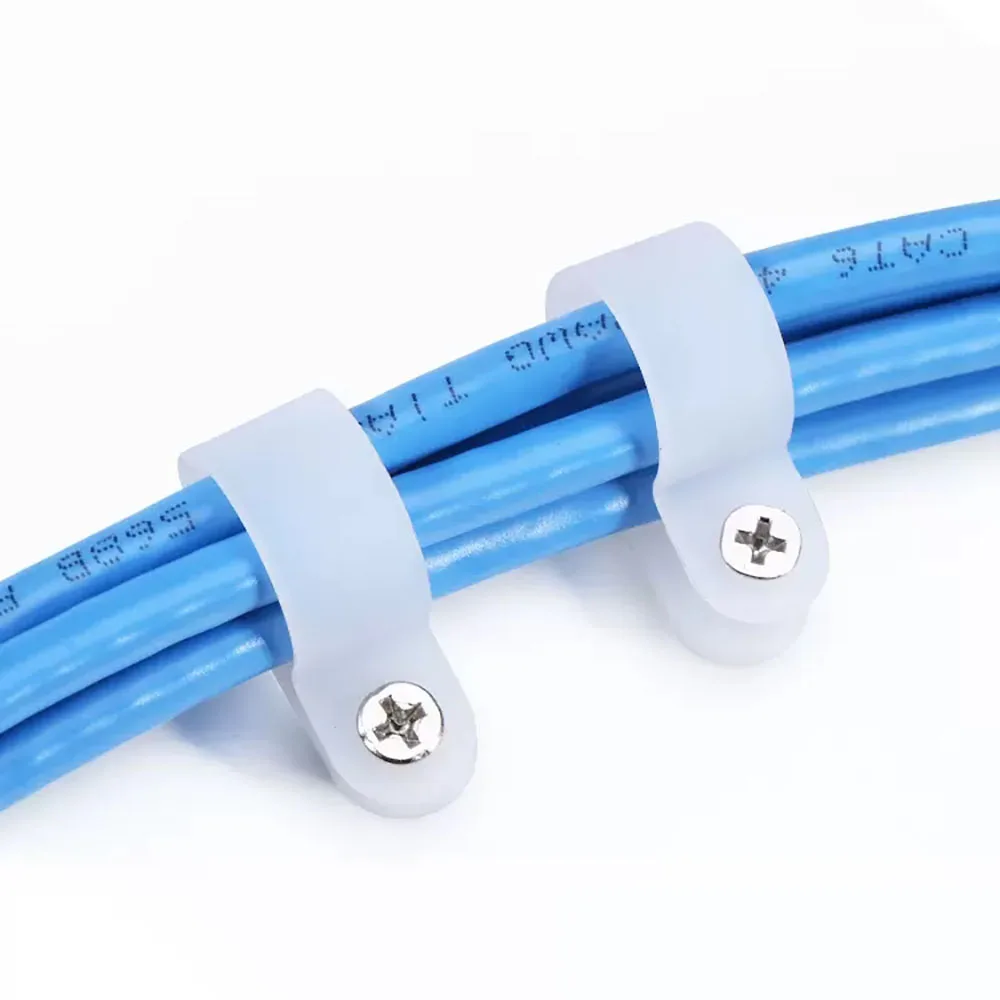 100-10pcs Nylon R-Type Cable Clamp Organizer Cord Clips White/Black Mount Fix Hardware Electrical Fitting Wire Management Button