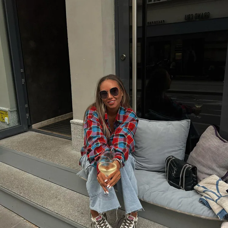 Patchwork Vintage Loose Shirts Female Casual Patchwork Pocket Long Sleeve Contrast Autumn Outwear Women's Shirts Tee