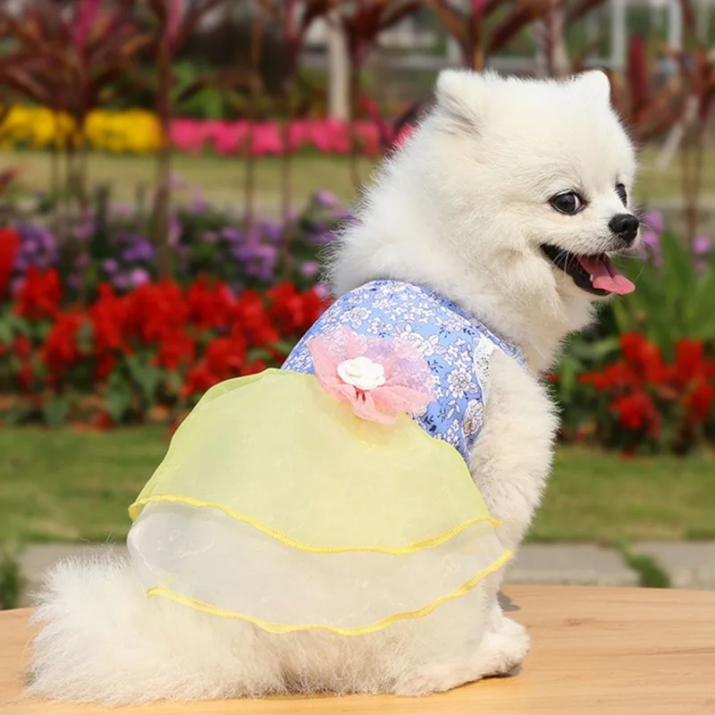Summer Floral Dress Dog Pet Clothing Suspender Skirt for Dogs Clothes Cat Small Print Cute Mesh dog clothes